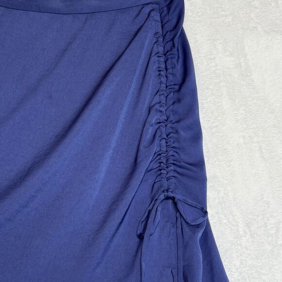 Banana Republic Shirred Waist Slit Midi Skirt Granite Blue Size 4 Slip Skirt - Picture 6 of 15